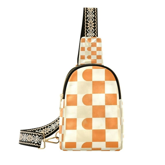 FORMRS Womens Crossbody Sling Bag Travel Daypack Shoulder Chest Backpack, Orange Checkered Pattern