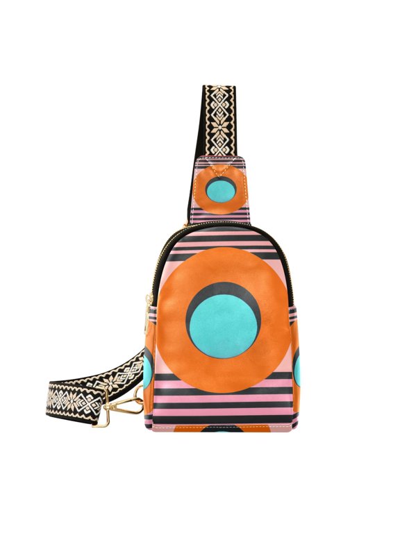 Womens Crossbody Sling Bag Travel Daypack Shoulder Chest Backpack, Orange Circle