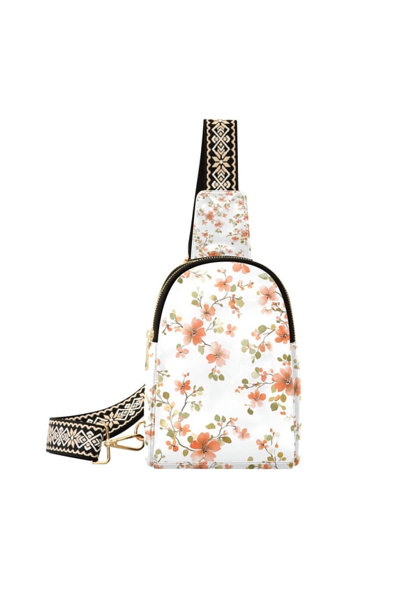 Womens Crossbody Sling Bag Travel Daypack Shoulder Chest Backpack, Orange Floral Blooms