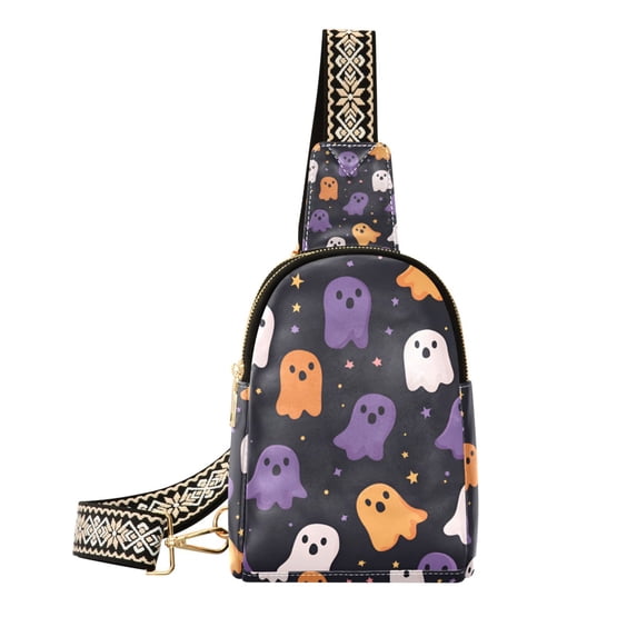 FORMRS Womens Crossbody Sling Bag Travel Daypack Shoulder Chest Backpack, Orange Halloween Ghosts