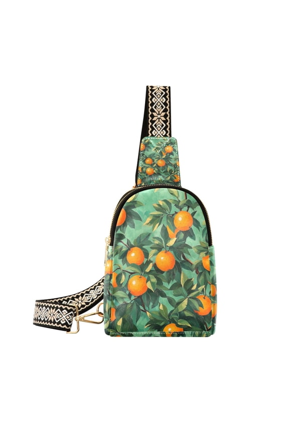Womens Crossbody Sling Bag Travel Daypack Shoulder Chest Backpack, Orange Tree Pattern