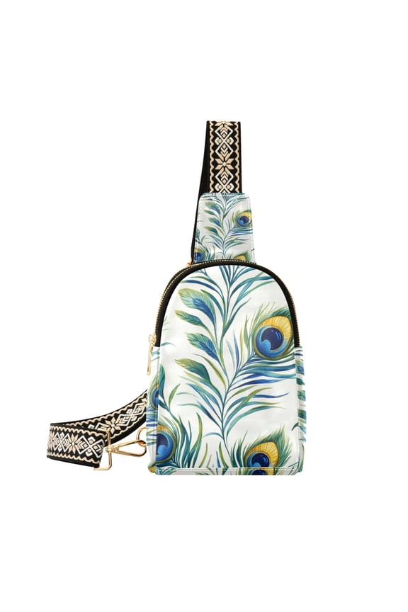 Womens Crossbody Sling Bag Travel Daypack Shoulder Chest Backpack, Peacock Feather