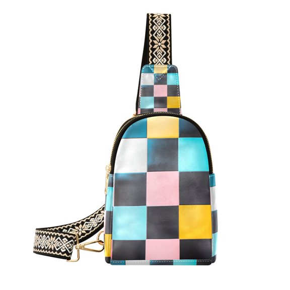 FORMRS Womens Crossbody Sling Bag Travel Daypack Shoulder Chest Backpack, Pink Checkered Pattern