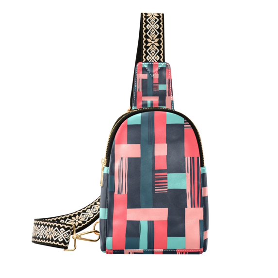 FORMRS Womens Crossbody Sling Bag Travel Daypack Shoulder Chest Backpack, Pink Geometric