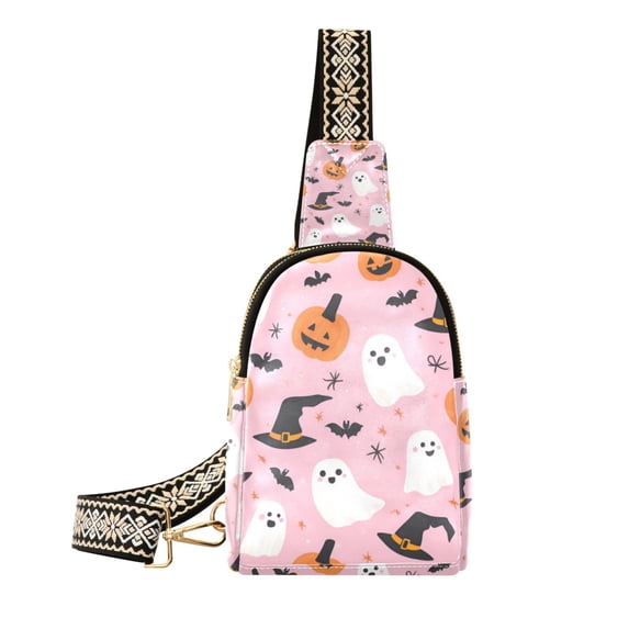 FORMRS Womens Crossbody Sling Bag Travel Daypack Shoulder Chest Backpack, Pink Halloween Ghosts