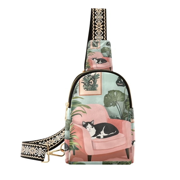 FORMRS Womens Crossbody Sling Bag Travel Daypack Shoulder Chest Backpack, Pink Sleeping Cat