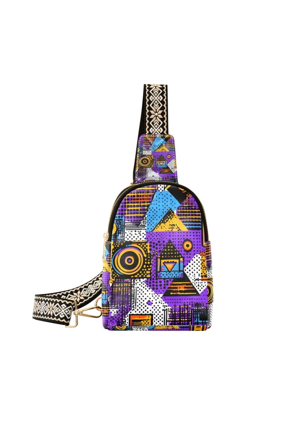 Womens Crossbody Sling Bag Travel Daypack Shoulder Chest Backpack, Purple Simple Triangles