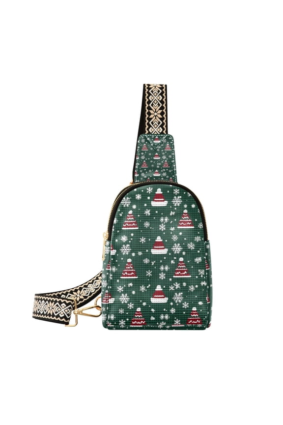 Womens Crossbody Sling Bag Travel Daypack Shoulder Chest Backpack, Red Christmas Trees