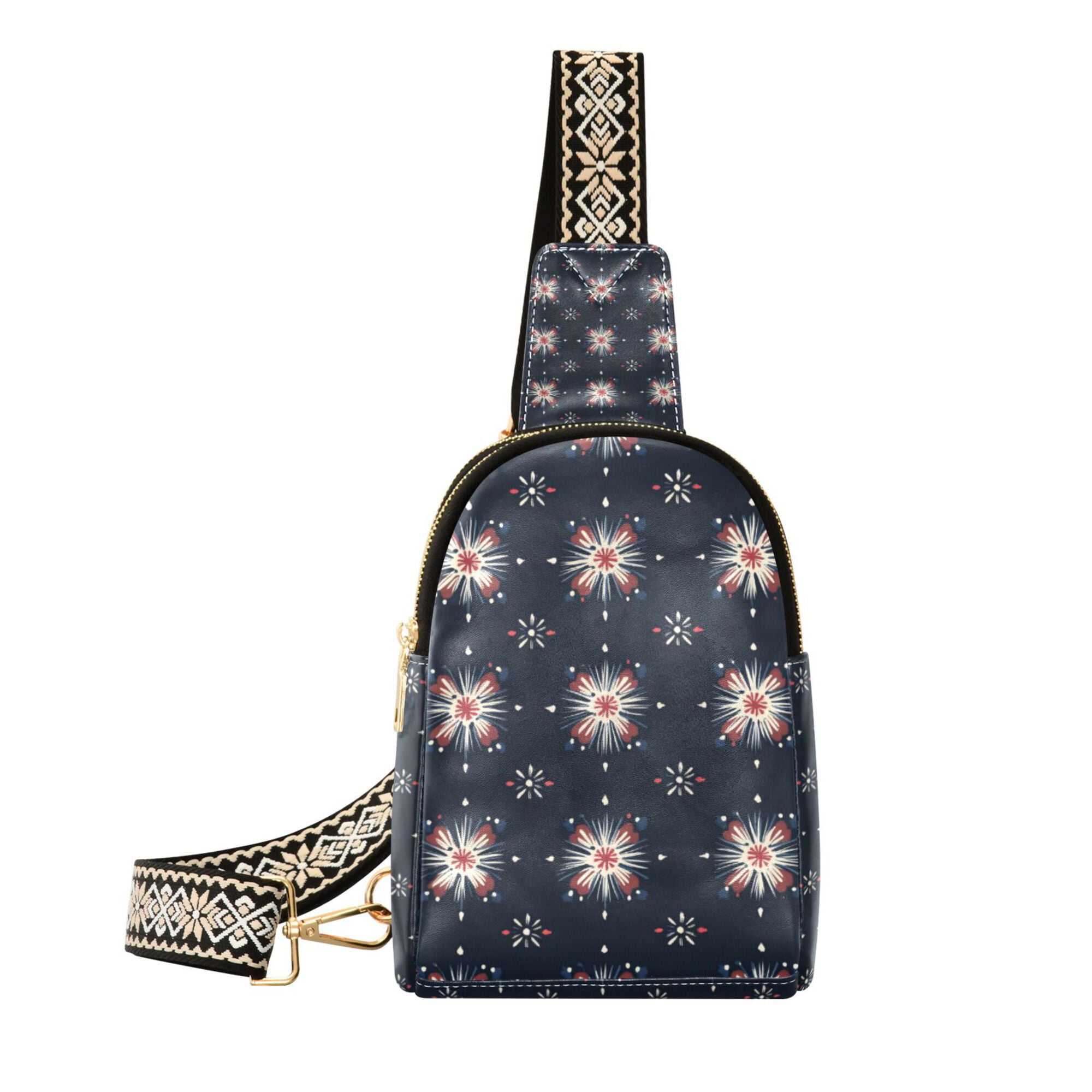 FORMRS Womens Crossbody Sling Bag Travel Daypack Shoulder Chest Backpack, Red Fireworks Pattern