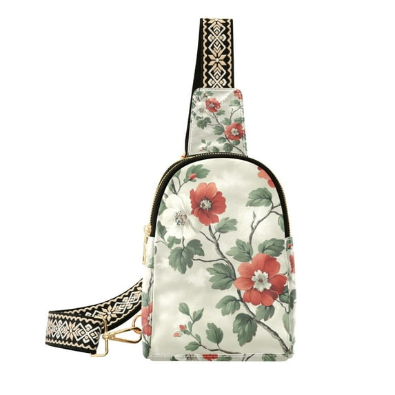FORMRS Womens Crossbody Sling Bag Travel Daypack Shoulder Chest Backpack, Red Floral Pattern