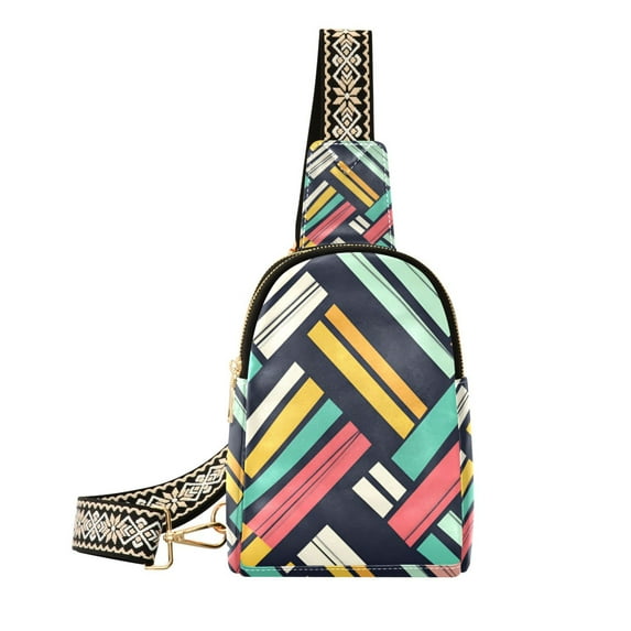 FORMRS Womens Crossbody Sling Bag Travel Daypack Shoulder Chest Backpack, Red Geometric