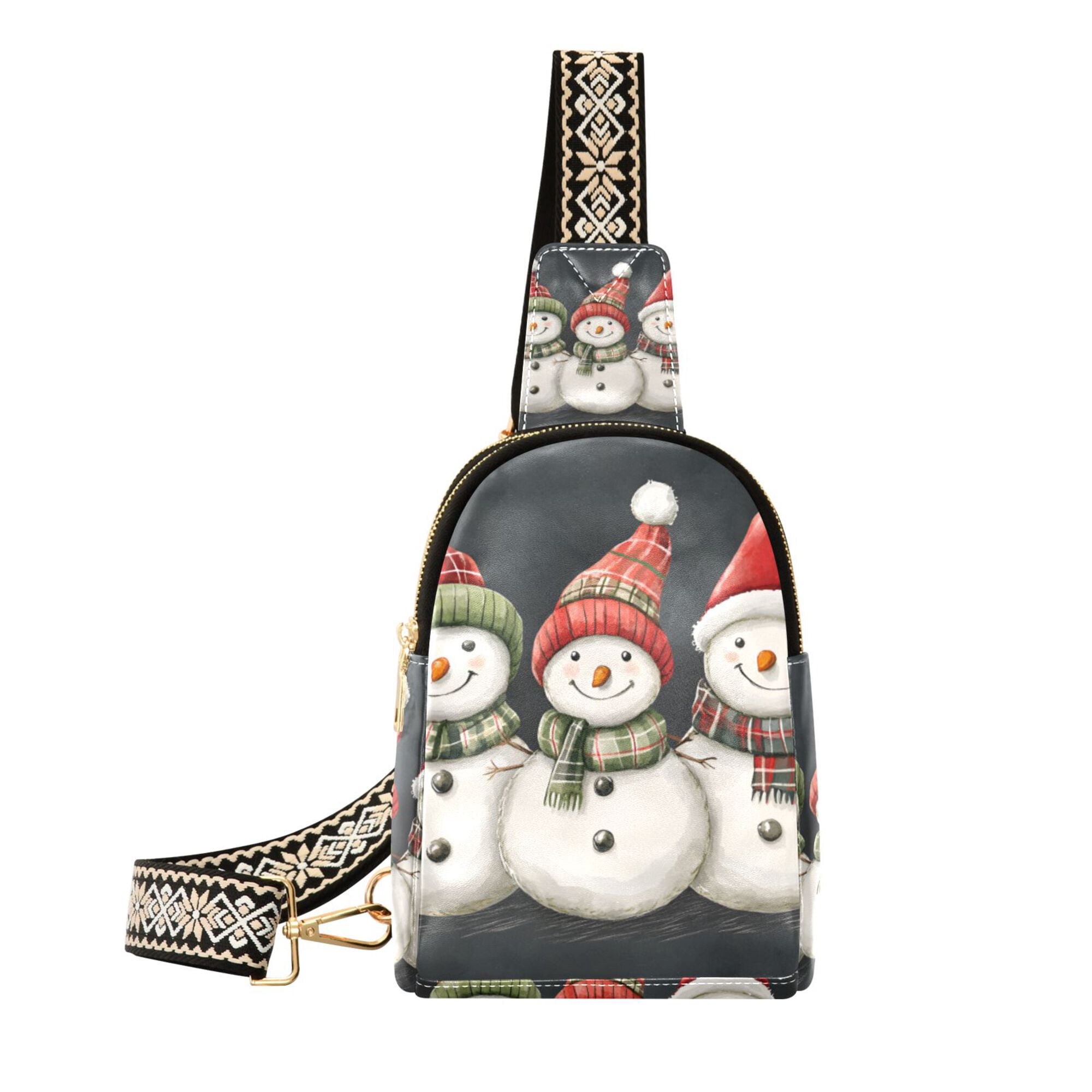 FORMRS Womens Crossbody Sling Bag Travel Daypack Shoulder Chest Backpack, Red Snowmen