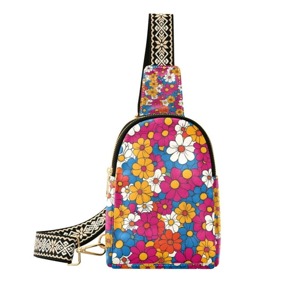 FORMRS Womens Crossbody Sling Bag Travel Daypack Shoulder Chest Backpack, Red Whimsical Floral