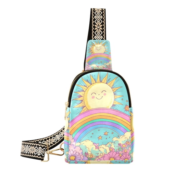 FORMRS Womens Crossbody Sling Bag Travel Daypack Shoulder Chest Backpack, Retro Blue Rainbow