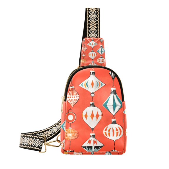FORMRS Womens Crossbody Sling Bag Travel Daypack Shoulder Chest Backpack, Retro Christmas Ornaments Pattern