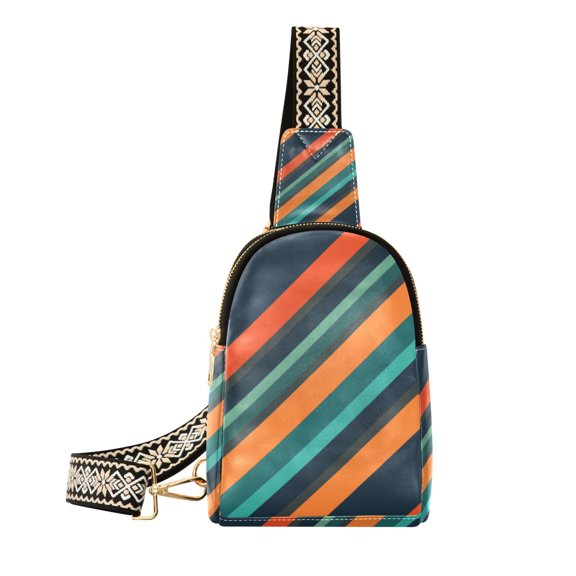 FORMRS Womens Crossbody Sling Bag Travel Daypack Shoulder Chest Backpack, Retro Stripes
