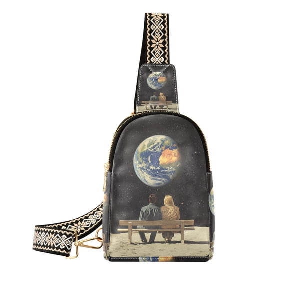 FORMRS Womens Crossbody Sling Bag Travel Daypack Shoulder Chest Backpack, Sitting on The Moon
