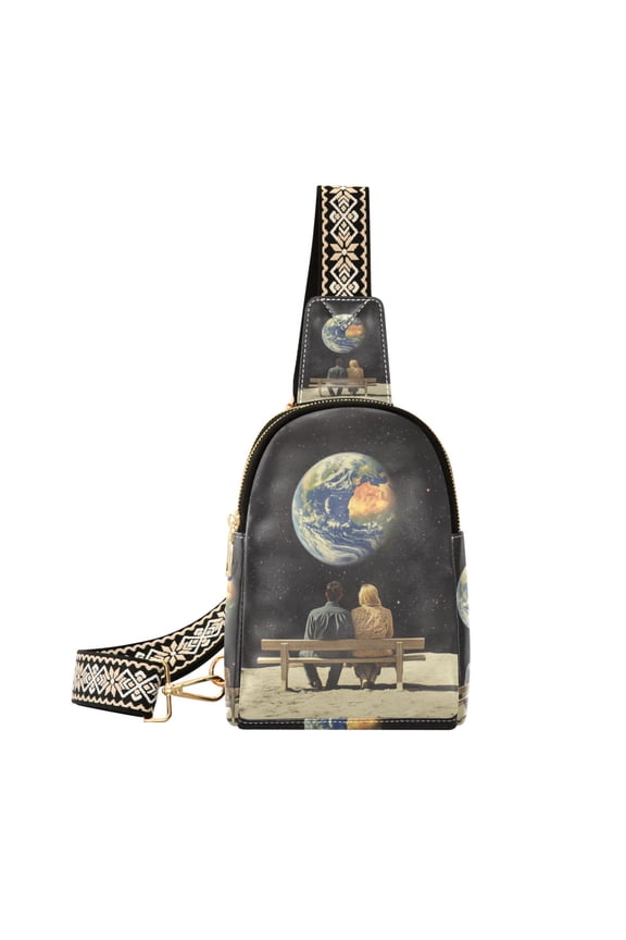 Womens Crossbody Sling Bag Travel Daypack Shoulder Chest Backpack, Sitting on The Moon