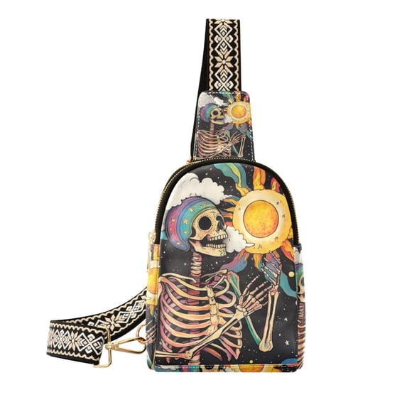 FORMRS Womens Crossbody Sling Bag Travel Daypack Shoulder Chest Backpack, Skeleton with Sun