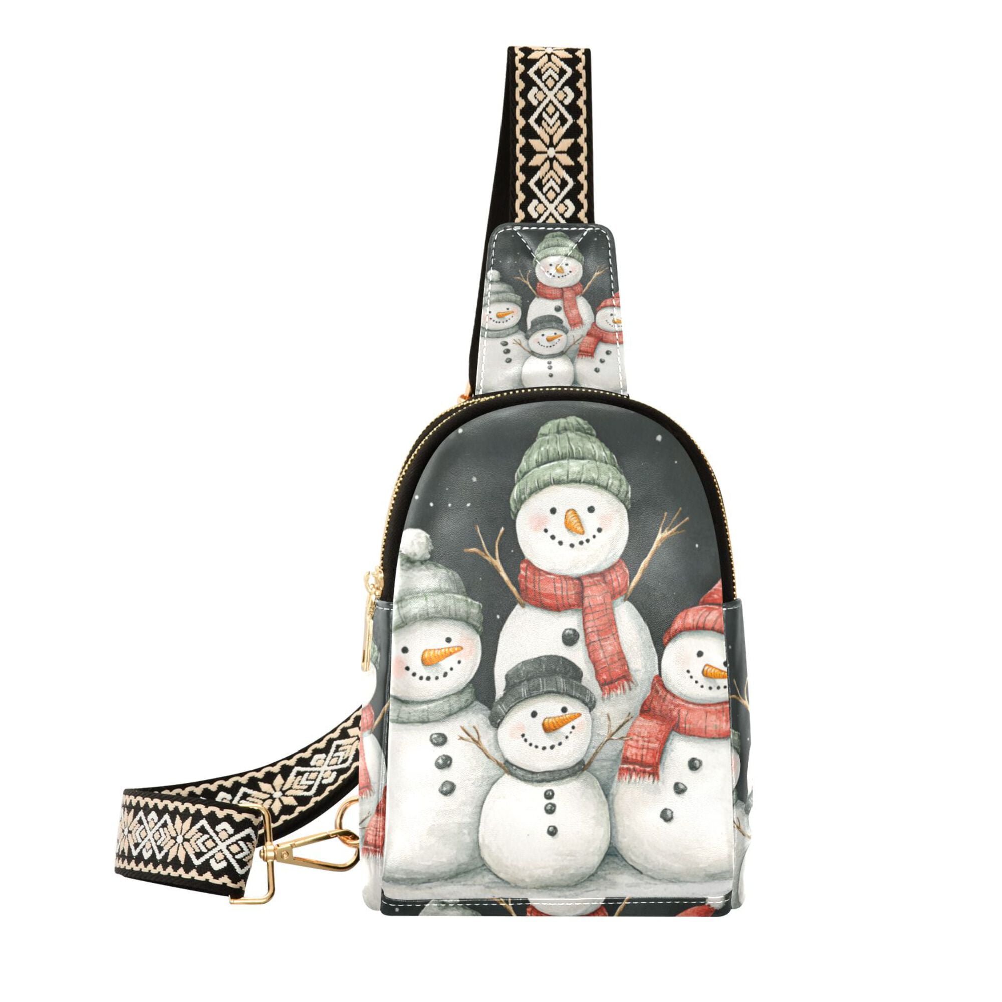FORMRS Womens Crossbody Sling Bag Travel Daypack Shoulder Chest Backpack, Snowman Family