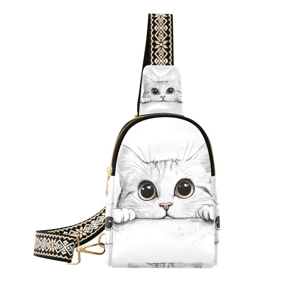 FORMRS Womens Crossbody Sling Bag Travel Daypack Shoulder Chest Backpack, White Cat