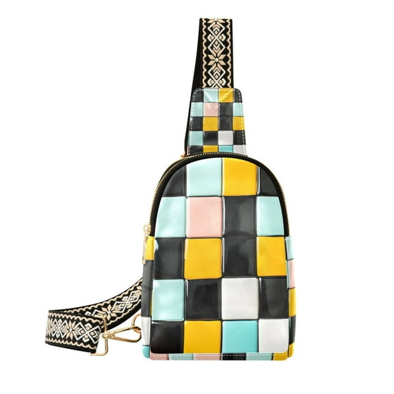 FORMRS Womens Crossbody Sling Bag Travel Daypack Shoulder Chest Backpack, Yellow Checkered Pattern