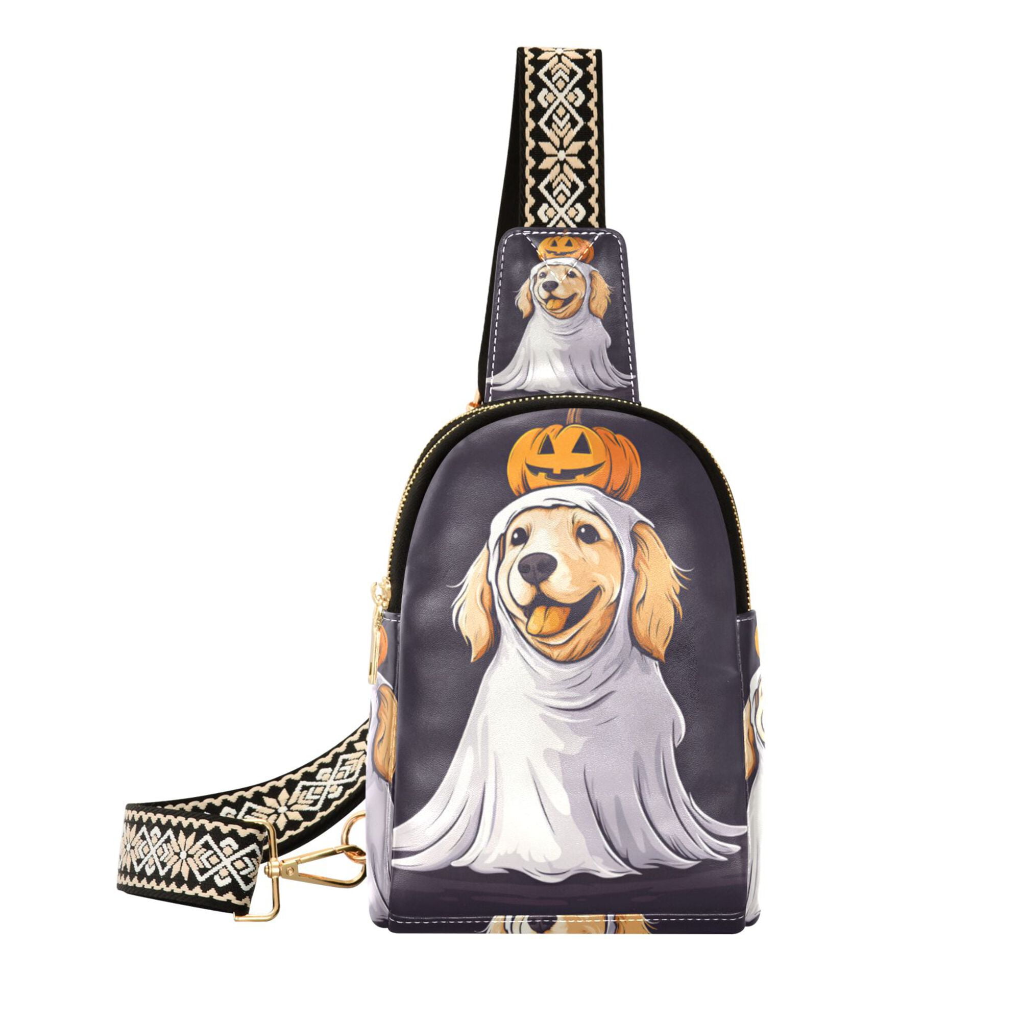 FORMRS Womens Crossbody Sling Bag Travel Daypack Shoulder Chest Backpack, Yellow Halloween Dog