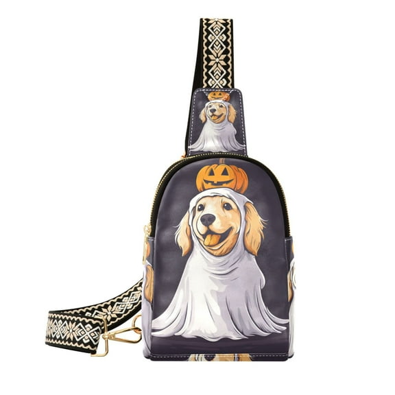 FORMRS Womens Crossbody Sling Bag Travel Daypack Shoulder Chest Backpack, Yellow Halloween Dog