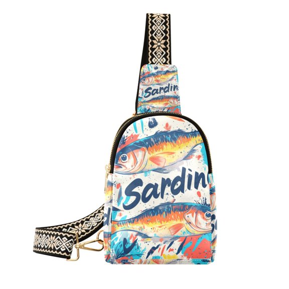 FORMRS Womens Crossbody Sling Bag Travel Daypack Shoulder Chest Backpack, Yellow Sardines Pattern