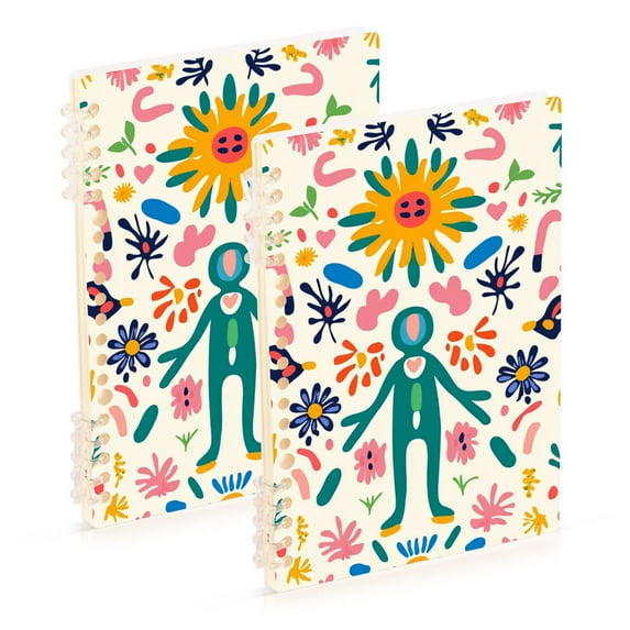 FORMRS 1-Subject Spiral Notebook 8" x 5" College Ruled 60 Refillable Sheet A5 Hard Cover, Abstract Floral
