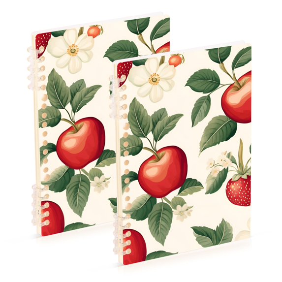 FORMRS 1-Subject Spiral Notebook 8" x 5" College Ruled 60 Refillable Sheet A5 Hard Cover, Apples Flower Pattern