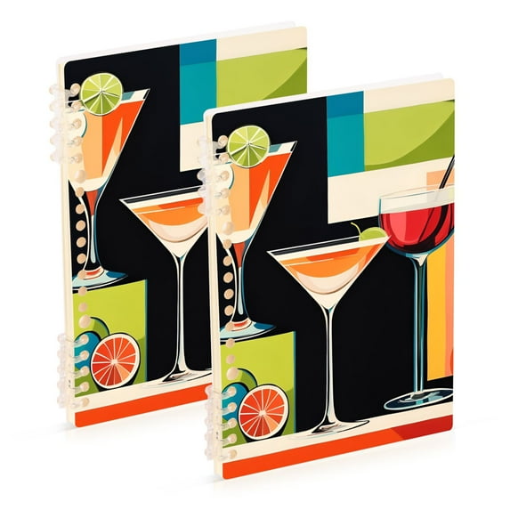 FORMRS 1-Subject Spiral Notebook 8" x 5" College Ruled 60 Refillable Sheet A5 Hard Cover, Art Cocktails