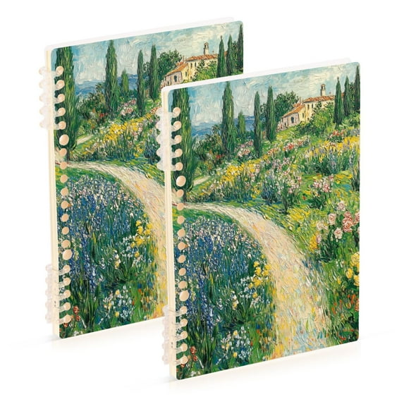 FORMRS 1-Subject Spiral Notebook 8" x 5" College Ruled 60 Refillable Sheet A5 Hard Cover, Art Garden Scene