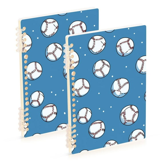 FORMRS 1-Subject Spiral Notebook 8" x 5" College Ruled 60 Refillable Sheet A5 Hard Cover, Baseballs Pattern