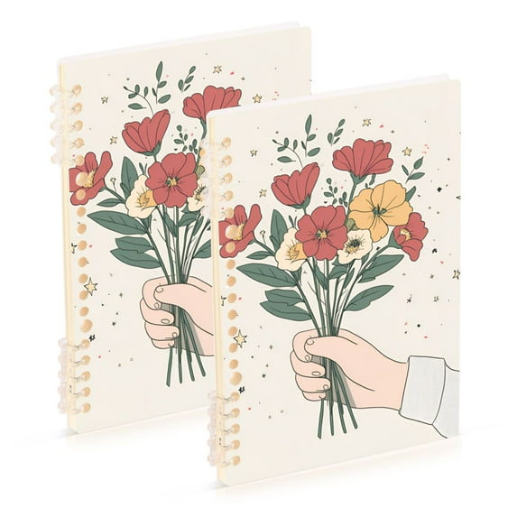 FORMRS 1-Subject Spiral Notebook 8" x 5" College Ruled 60 Refillable Sheet A5 Hard Cover, Beige Cute Flower