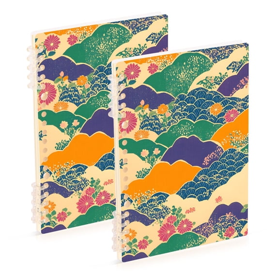 FORMRS 1-Subject Spiral Notebook 8" x 5" College Ruled 60 Refillable Sheet A5 Hard Cover, Beige Floral Wave