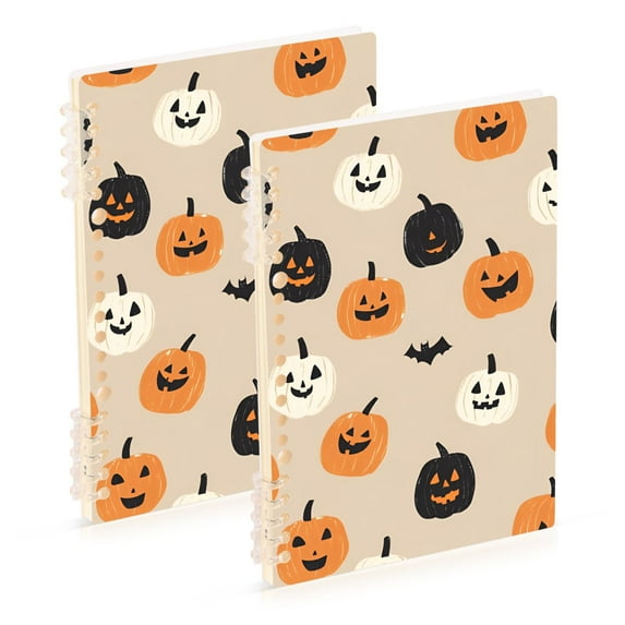 FORMRS 1-Subject Spiral Notebook 8" x 5" College Ruled 60 Refillable Sheet, Beige Halloween Pumpkin
