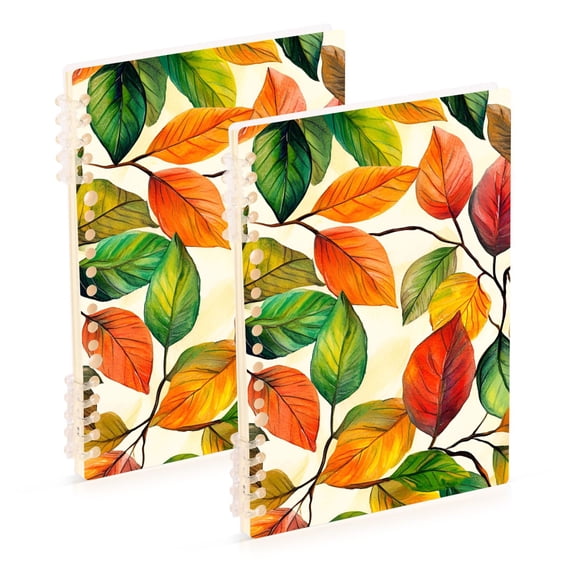 FORMRS 1-Subject Spiral Notebook 8" x 5" College Ruled 60 Refillable Sheet A5 Hard Cover, Beige Leaves