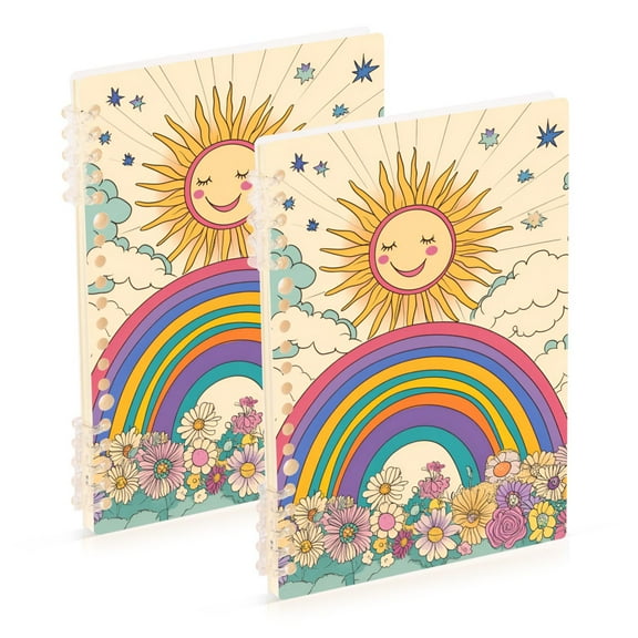 FORMRS 1-Subject Spiral Notebook 8" x 5" College Ruled 60 Refillable Sheet, Beige Rainbow