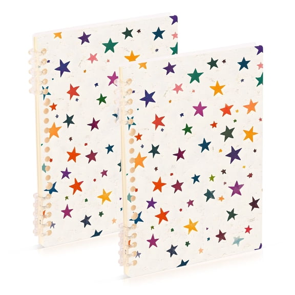 FORMRS 1-Subject Spiral Notebook 8" x 5" College Ruled 60 Refillable Sheet A5 Hard Cover, Beige Stars