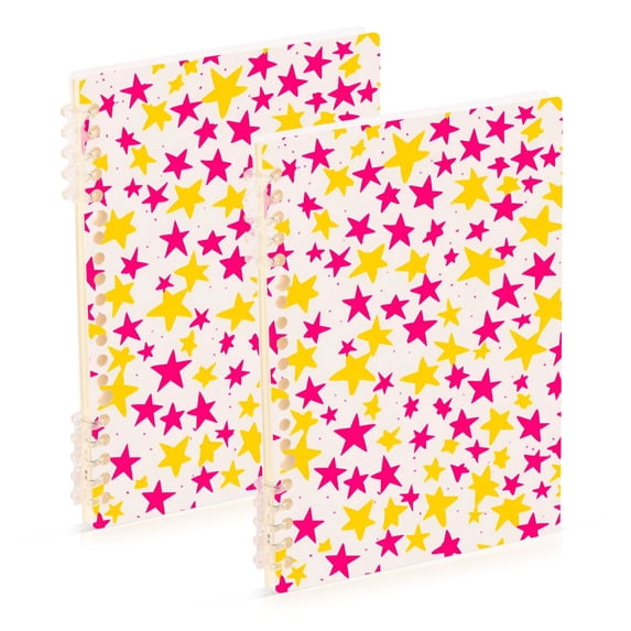 FORMRS 1-Subject Spiral Notebook 8" x 5" College Ruled 60 Refillable Sheet A5 Hard Cover, Beige Stars