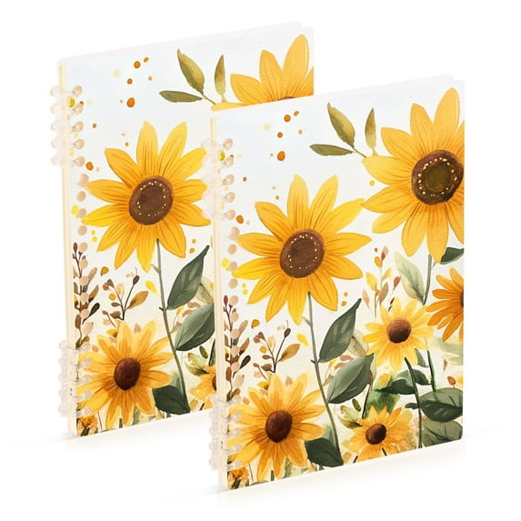 FORMRS 1-Subject Spiral Notebook 8" x 5" College Ruled 60 Refillable Sheet A5 Hard Cover, Beige Sunflowers