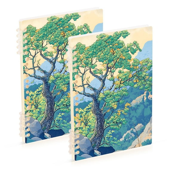 FORMRS 1-Subject Spiral Notebook 8" x 5" College Ruled 60 Refillable Sheet A5 Hard Cover, Beige Tree