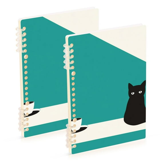 FORMRS 1-Subject Spiral Notebook 8" x 5" College Ruled 60 Refillable Sheet A5 Hard Cover, Black Cat and Coffee