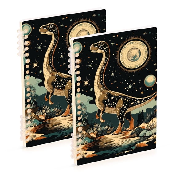 FORMRS 1-Subject Spiral Notebook 8" x 5" College Ruled 60 Refillable Sheet A5 Hard Cover, Black Dinosaur