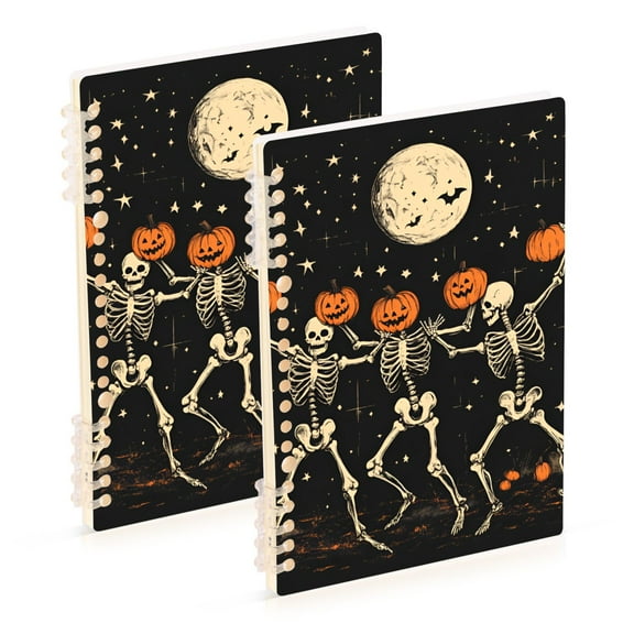 FORMRS 1-Subject Spiral Notebook 8" x 5" College Ruled 60 Refillable Sheet, Black Halloween Dancing Skeleton