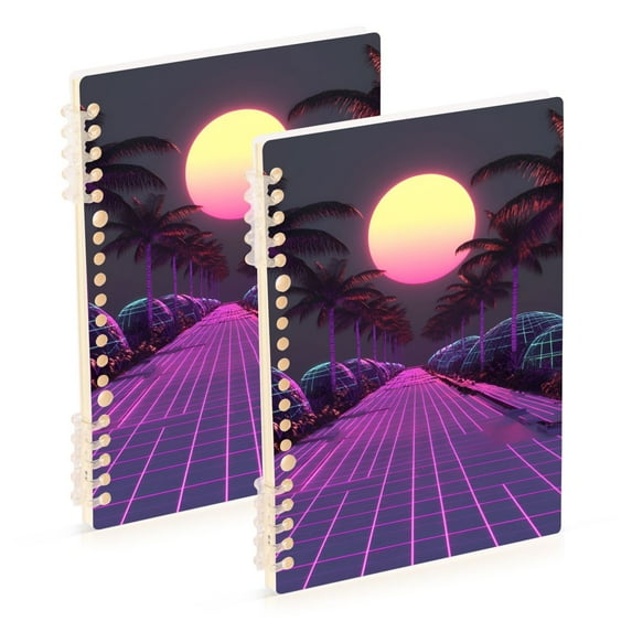 FORMRS 1-Subject Spiral Notebook 8" x 5" College Ruled 60 Refillable Sheet A5 Hard Cover, Black Neon Road