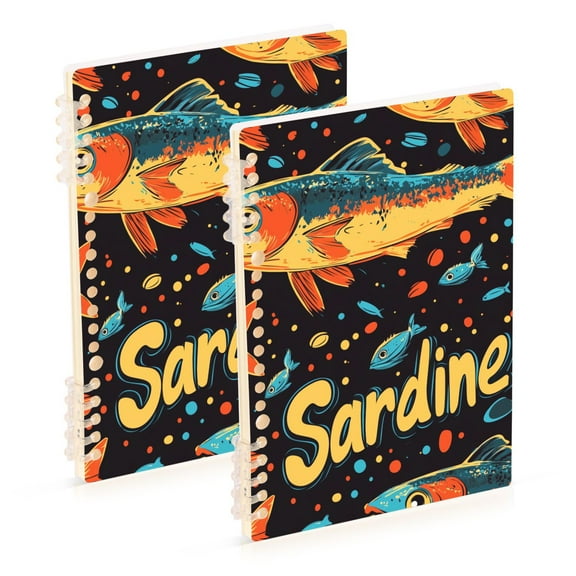 FORMRS 1-Subject Spiral Notebook 8" x 5" College Ruled 60 Refillable Sheet A5 Hard Cover, Black Sardines Pattern