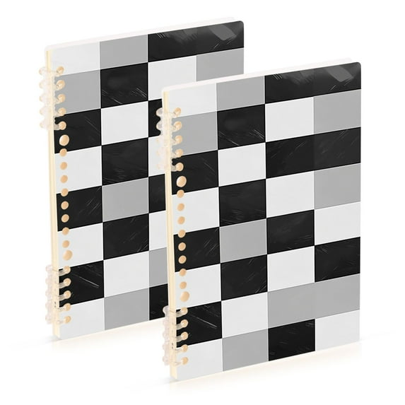 FORMRS 1-Subject Spiral Notebook 8" x 5" College Ruled 60 Refillable Sheet A5 Hard Cover, Black and Gray Plaid Pattern