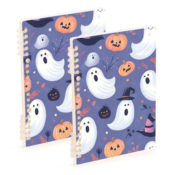 FORMRS 1-Subject Spiral Notebook 8" x 5" College Ruled 60 Refillable Sheet A5 Hard Cover, Blue Cute Halloween